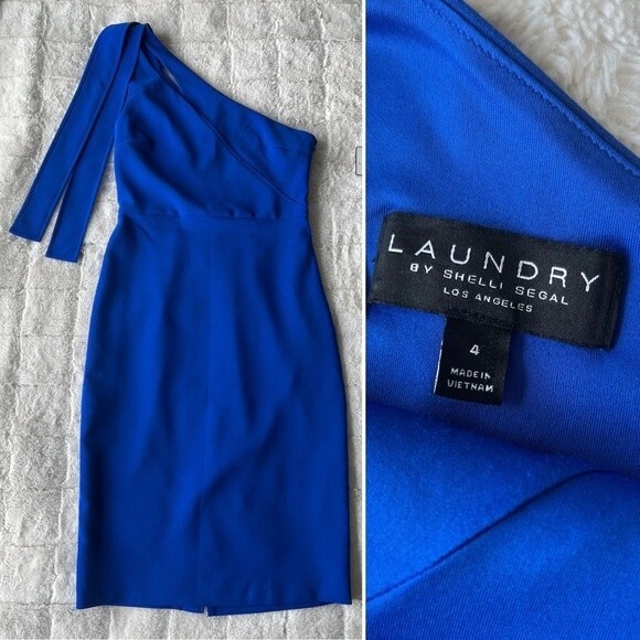 Laundry by Shelli Segal Cobalt Blue One Shoulder Cut Out Core Dress 4 - Picture 6 of 14